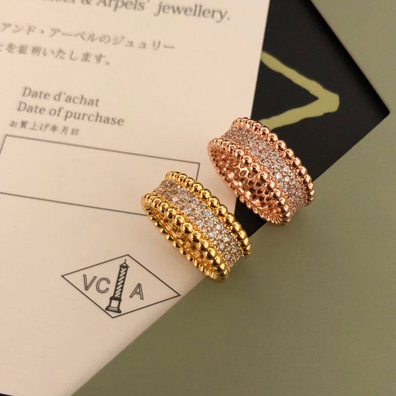 18K Rose Gold Perlée Diamonds 3 Row Ring