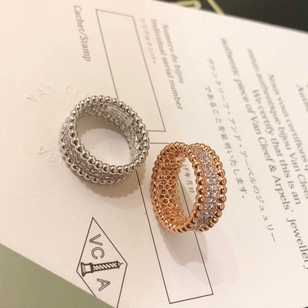 18K Rose Gold Perlée Diamonds 3 Row Ring