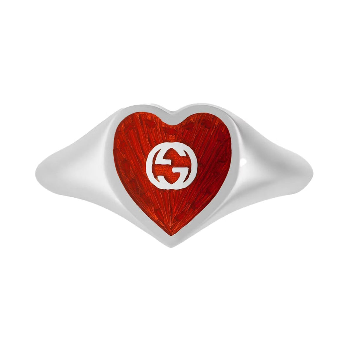 GG Interlocking G Red Enamel Heart Ring