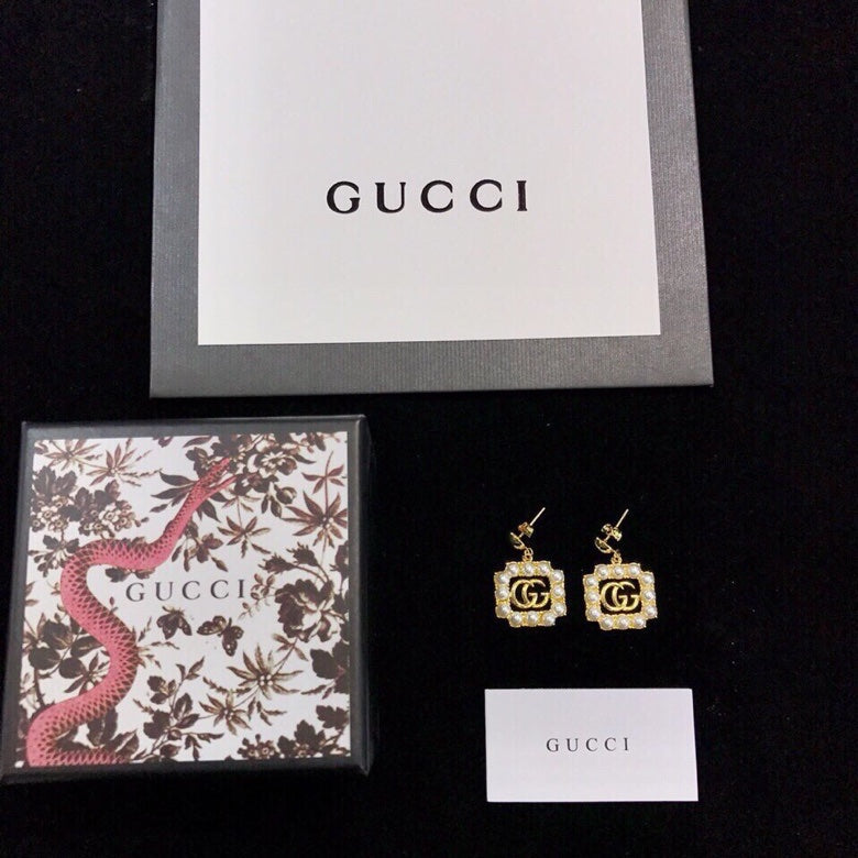 18K GG Square Pearl Earrings