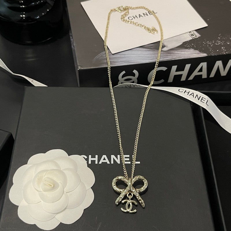 18K CC Gold Bow Tie Necklace